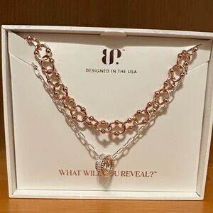 Luxe layers - spring 2026.  BP Rose Gold and Silver Layered Necklace